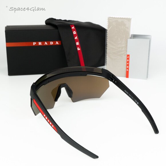 NEW Prada Linea Rossa PS01YS 1BO02U Black Brown Mirror Single Lens Sunglasses